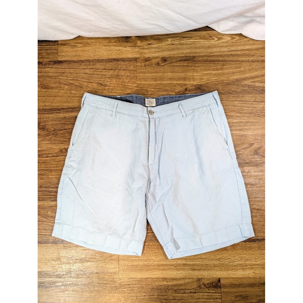 Faherty Tradewinds Stretch Linen Blend Organic Cotton Shorts Men's 34 Lt Blue